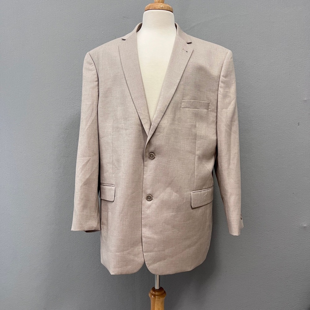 Pierre Loren Sport Coat Mens 48L Rugby Tea Tan Elvis 2B Linen Blend J627F